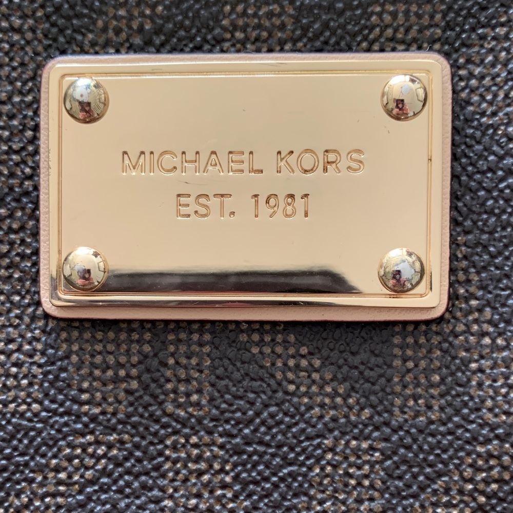 Michael Kors Dark Brown Wristlet with Gold Accents with signature MK - Picture 3 of 11